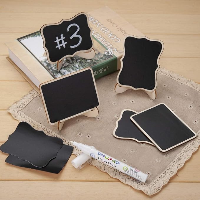 Mini Chalkboard Signs, 20 Pack Small Chalkboard Labels Table Signs with Easel Stand, Wooden Blackboards for Wedding Decor, Party Buffet Display, Place Cards, Food Labels