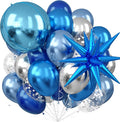 Blue and Silver Balloons, 12 Inch Navy Blue Metallic Silver Confetti Balloon by FEYG