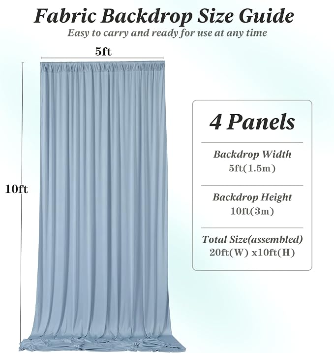 20 ft x 10 ft Wrinkle Free Dusty Blue Backdrop Curtain - Image 7
