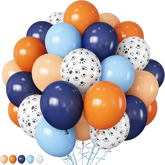 HILAVO Dog Paw Balloons Orange and Blue 60pcs 12 Inch Paw Print Puppy Balloons by HILAVO