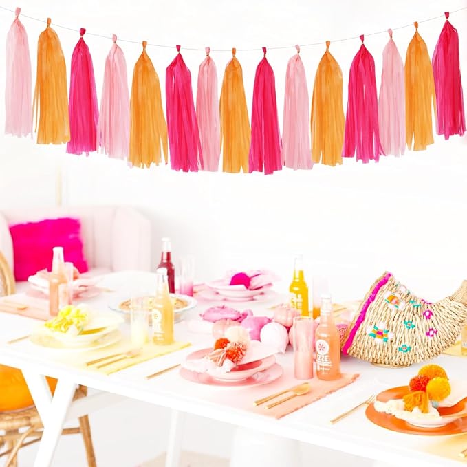 Hot-Pink Orange Fall Party-Decorations Tassel-Garland - Image 5