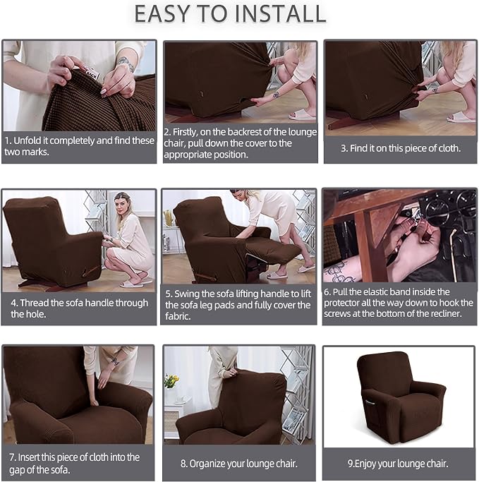 Recliner Chair Covers, 1-Piece Lazy Boy Recliner Covers, Chocolate | Washable - Image 5