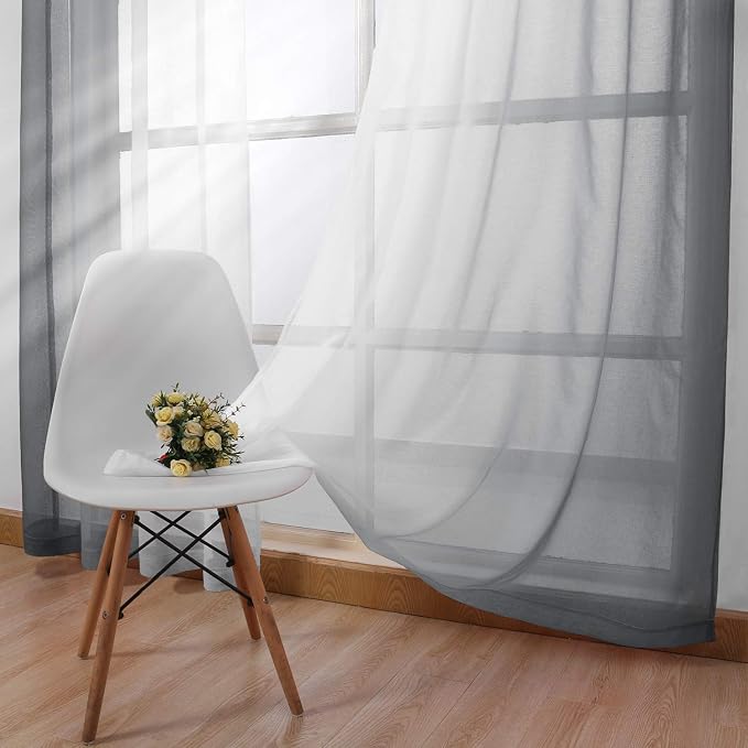 DWCN Grey Ombre Faux Linen Sheer Curtains - Image 3