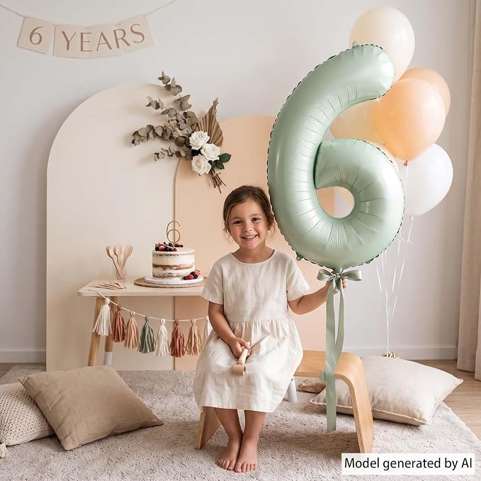 Olive Green Number 6 Balloon 40 Inch, Sage Foil Numeral - Image 2