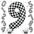 40 Inch Number 9 Balloons for Boys, Checkered Big 9th Birthday Balloons Decor by Isndare
