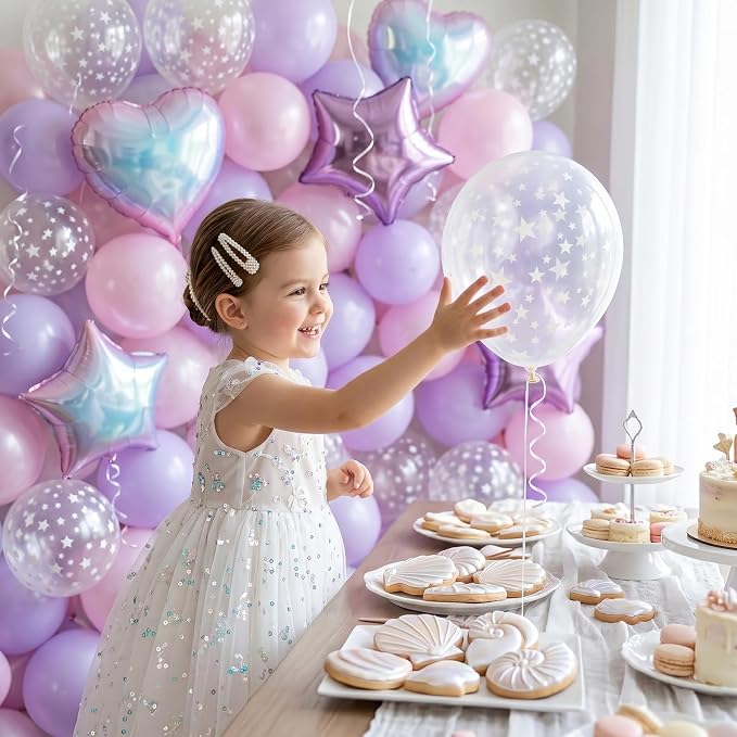 Pink and Purple Balloons, Pastel Pale Pink Light Purple Lilac Transparent Star - Image 4