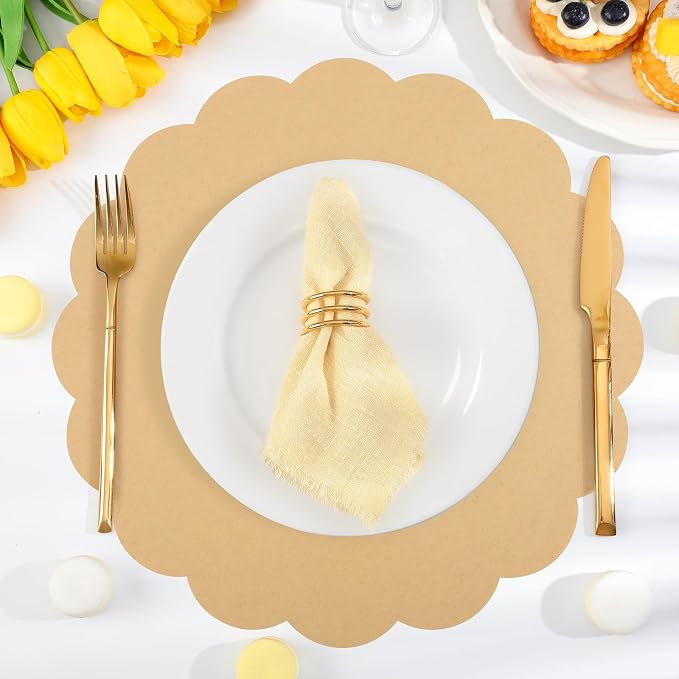 60 Pcs Kraft Paper Placemats, 13.5 Inch Scalloped Placemat Disposable Round - Image 3