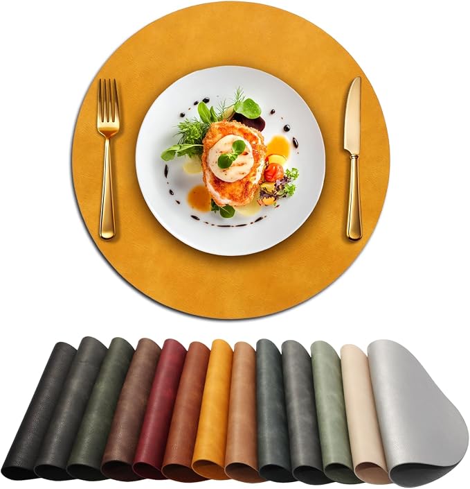 UnivoColors Placemats Round Faux Leather Placemats Set of 4-Waterproof-Wipe by UnivoColors