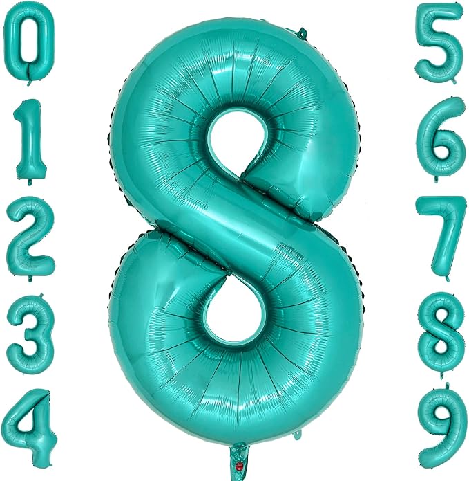 Teal Number 8 Balloons 40 Inch Large Turquoise Blue Foil Balloons by cocodino