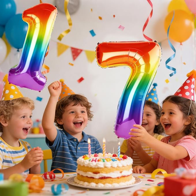 40 Inch Number 17 Balloons for 17th Birthday Party Decorations, 0-100 Rainbow - Image 2