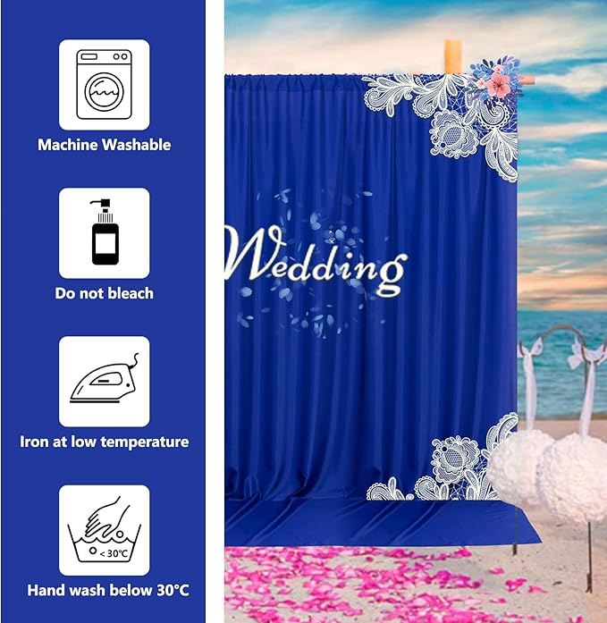 10ft x 10ft Royal Blue Backdrop Curtains for Party Stage Wedding Ceremony Light Filtering Curtains Photography Backdrop for Baby Showers Rod Pocket Home Sliding Door Decoration, 5ft x 10ft, 2 Panels