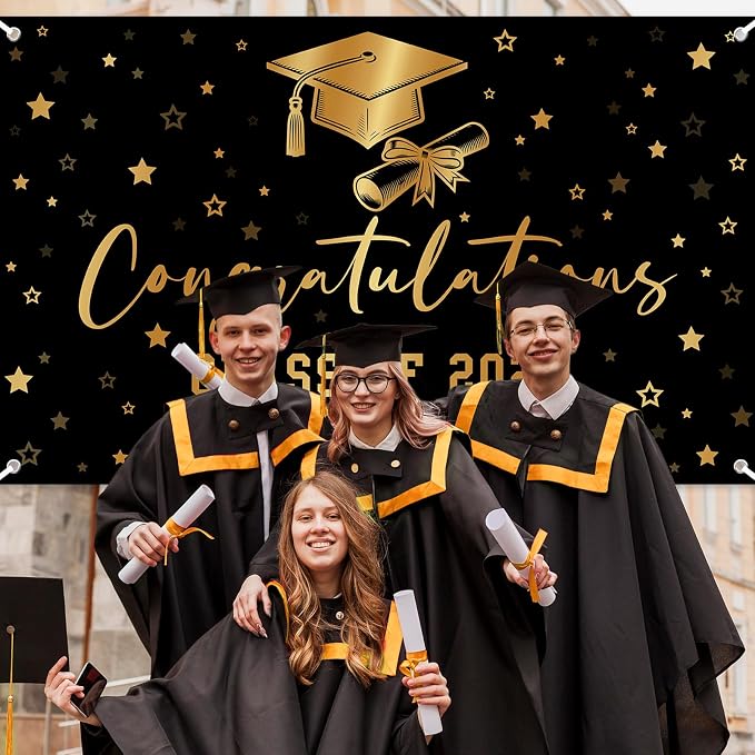 Class of 2026 Graduation Backdrop Black Gold Congrats Grad Banner - Image 4