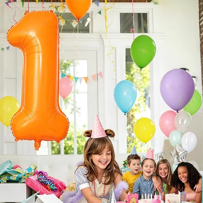 Fluorescent Orange Number Balloon 40 inch Giant Foil Helium Balloons Orange - Image 3