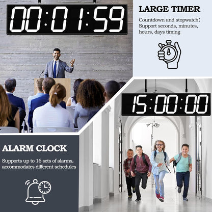 28.4‘’ Digital Clock with Large Display,Hanging Clock with Clearly Visible Large Digital Double-Sided Display,Multi-Function Led Clock with Temperature and Calendar Display (White)