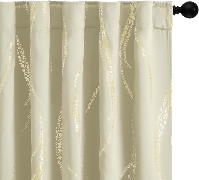 Yakamok Cream Light Blocking Curtains 96 Inches Long Gold Print Wide 52" | Gold - Image 4