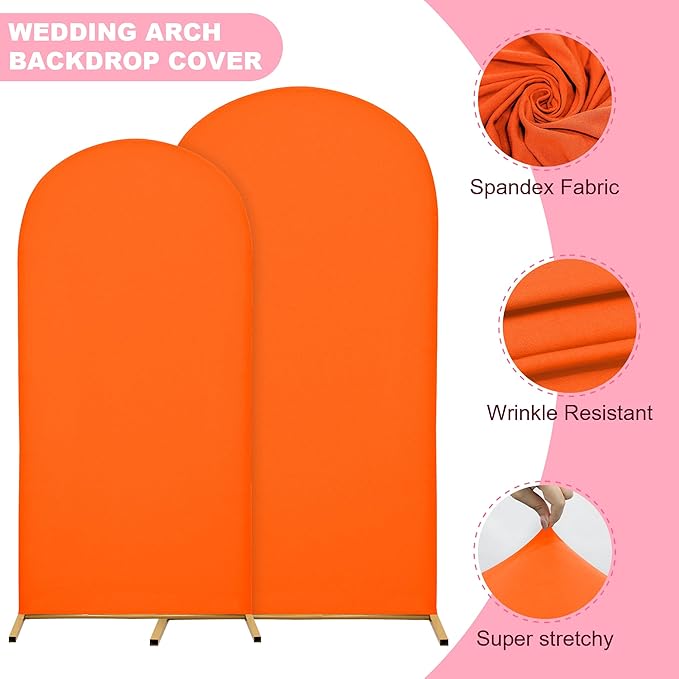 7.2FT Wedding Arch Covers Arch Backdrop Cover Arch Stand Covers Set Arch Cover Spandex Fabric Stretchy Backdrop for Wedding Birthday Party Decoration Baby Shower (Candy Orange)