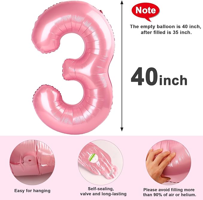 3 Balloon Numbers Party Decorations, 40In Pearl Pink Balloons - Image 6