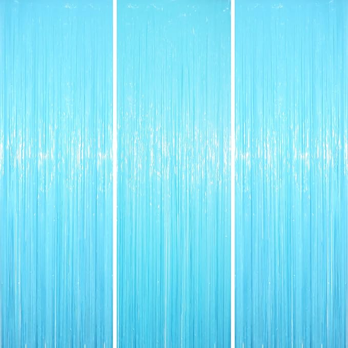 Voircoloria 3.3 x 8.2 ft Pastel Blue Foil Fringe Backdrop Curtains | Tinsel by Voircoloria