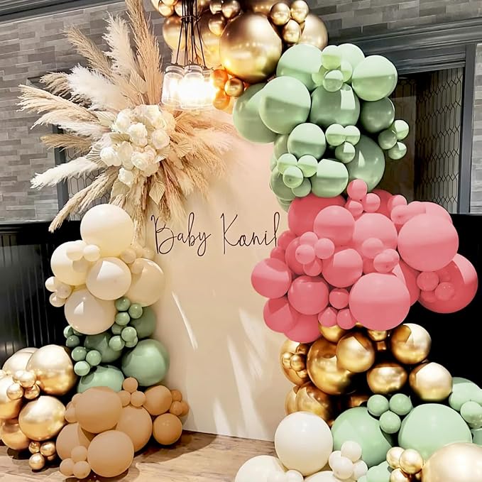 Sage Green Pink White Brown Balloons Garland Arch Kit - Image 6