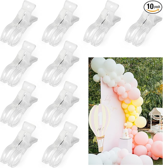 10 Pack Large Balloon Arch Clips Transparent Plastic 3.62 Inch Heavy Duty Large by Funria