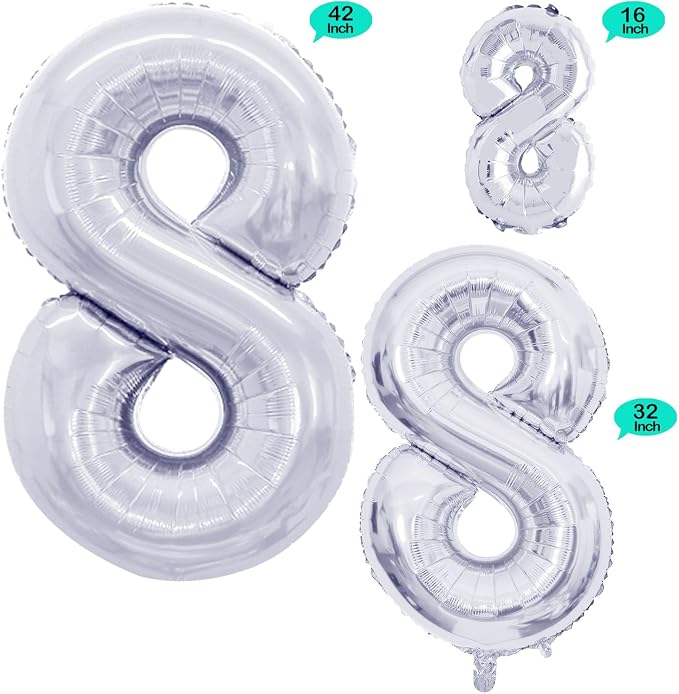 Silver Foil Balloons Number 8, Huge Number Balloons - Image 2