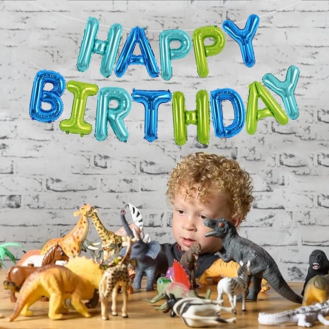 TONIFUL 16 Inch Blue and Green Happy Birthday Balloon Banner Decor - Image 5