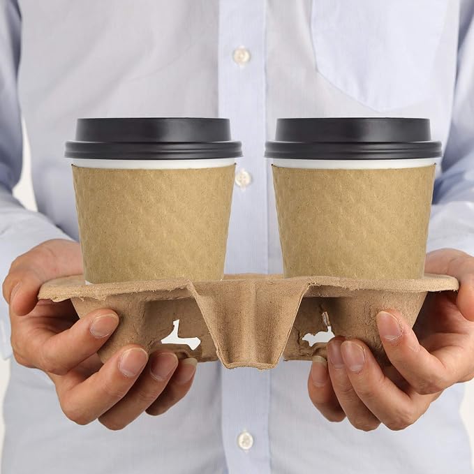 HOZEON 100 Pack 2-Cup Pulp Fiber Drink Carrier, to Go Coffee Cup Holder - Image 5
