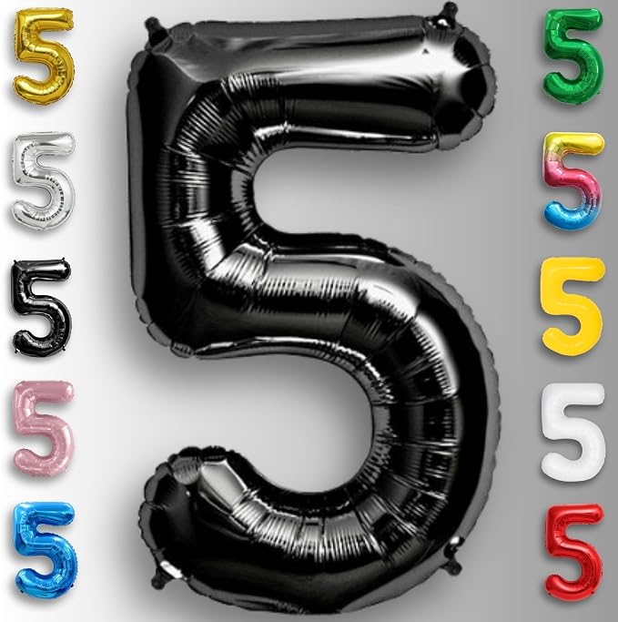 Black Number Balloon 5 Mylar Foil Balloons 40 inch - Image 3