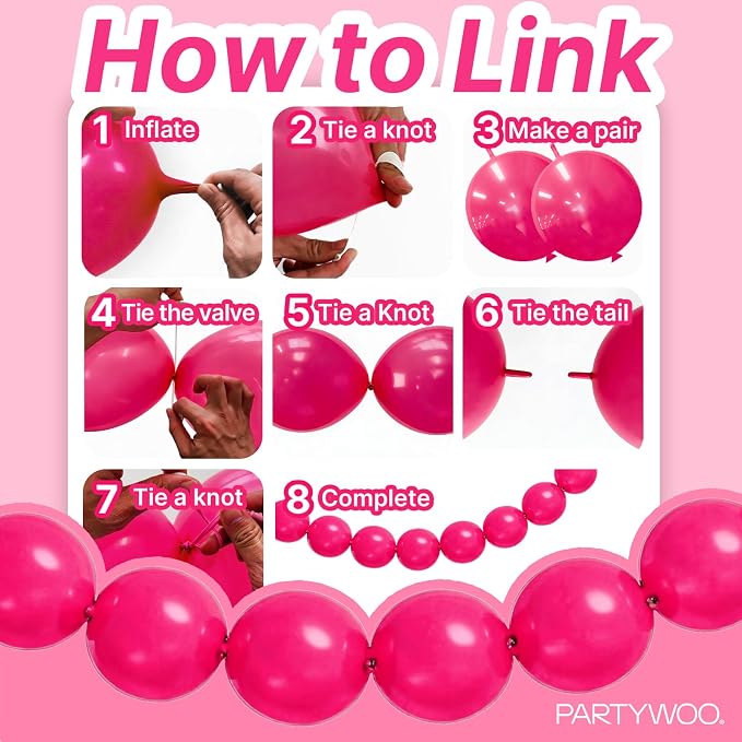PartyWoo Hot Pink Linking Balloons 100pcs 12 Inch Magenta Link Balloons | - Image 5