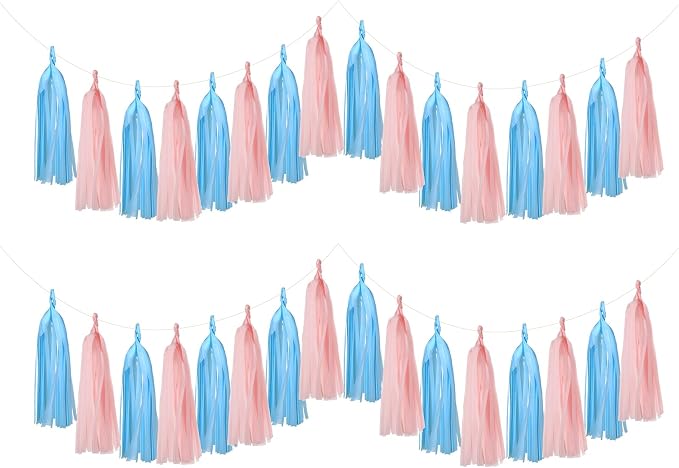 Mefuny 20PCS Gender Reveal Tissue Paper Tassel Banner Baby Pink Blue Tissue - Image 3