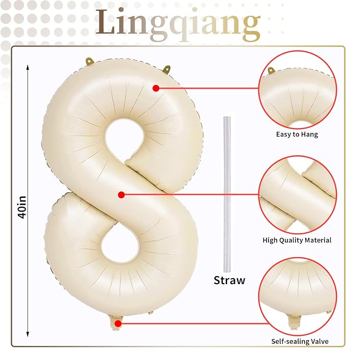 Beige 18 Birthday Balloons Number, 40 Inch Large Cream Foil 1 & 8 Balloon - Image 2