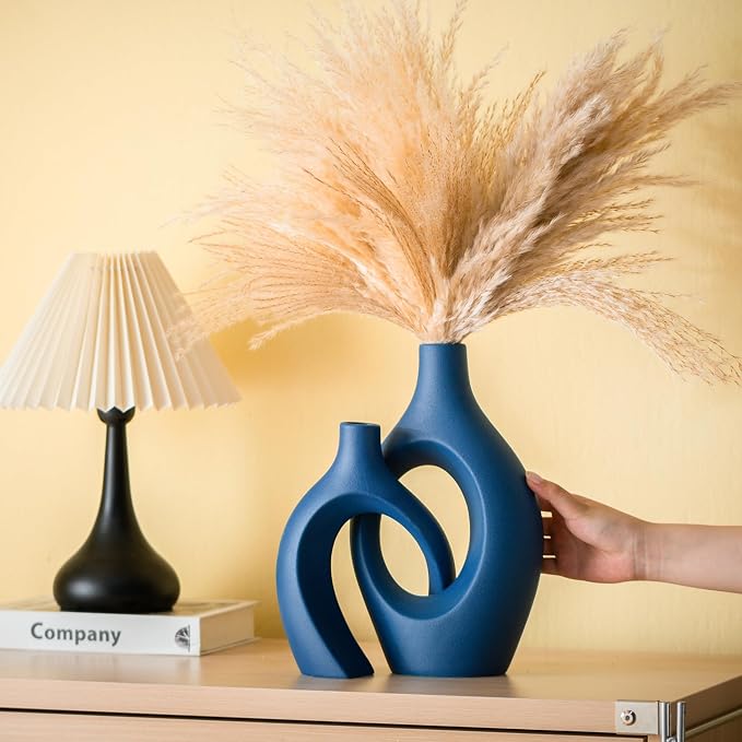 Lvases Blue Snuggle Hollow Ceramic Vase Minimalist Decorative Vases of 2 | 11 - Image 5