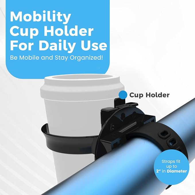 Easy Walker Cup Holder 2 Pk for Rollator, Wheelchair or Scooter, Adjustable - Image 6
