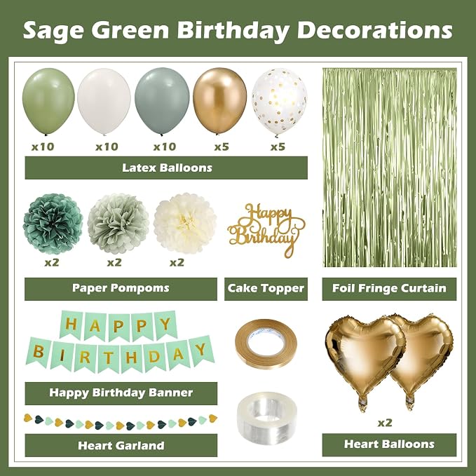 Sage Green Happy Birthday Party Decorations - Image 2