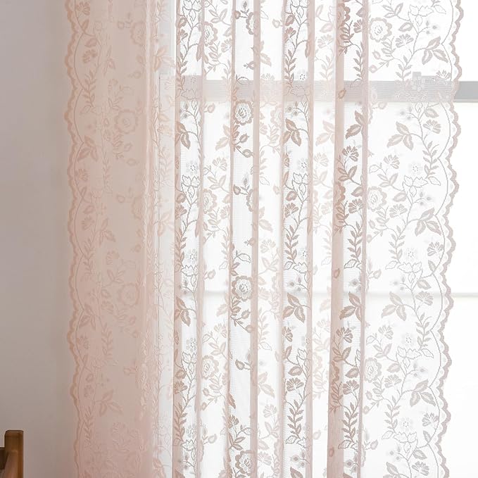 FINECITY Blush Floral Lace Curtains - Image 6