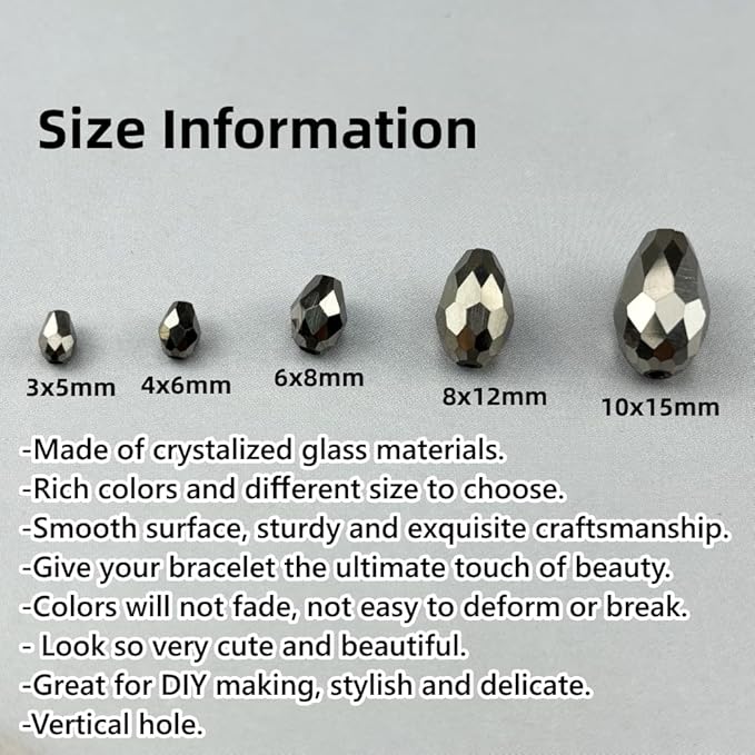50pcs 10x15mm Teardrop Crystal Glass Beads for Jewelry Making, Faceted Vertical Hole Teardrop Glass Spacer Beads for Wind Chimes Bracelet Earring Necklace DIY Craft(Silver)