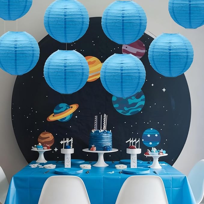 Sky Blue Paper Lanterns Round Shape Lanterns - Image 5
