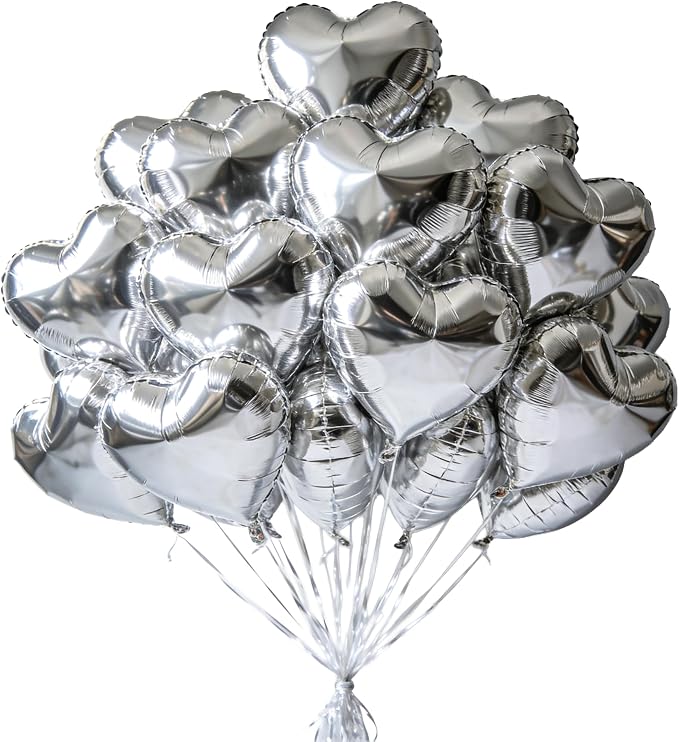 30 Pcs 18 Inch Silver Heart Foil Mylar Helium Balloons by Makeyourpartypop