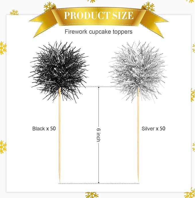 Chinco 100 Pcs Foil Firework Cupcake Toppers Sparkle Tinsel Cake Toppers Cake - Image 3