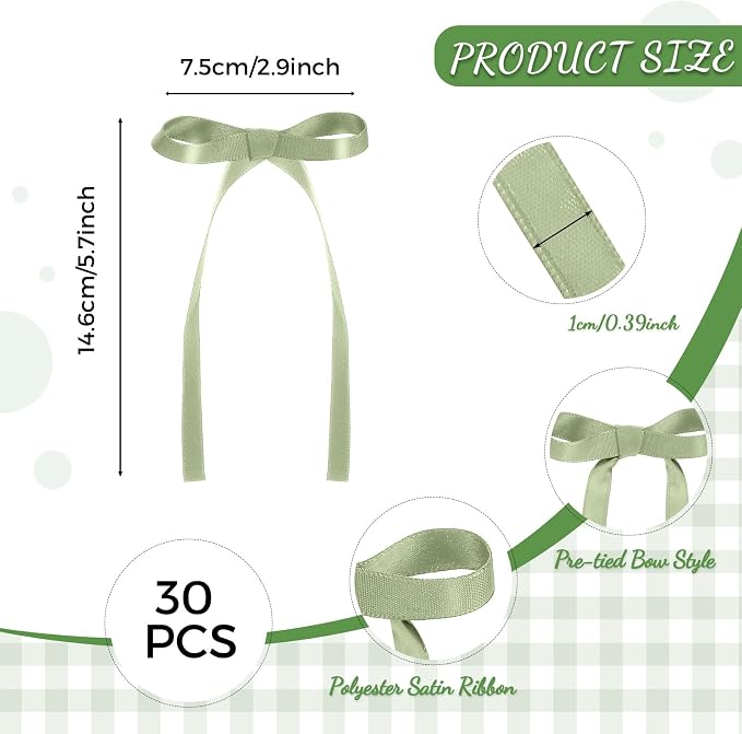 30 Pack Sage Green Bow Cake Toppers Ribbon Bows - Image 2