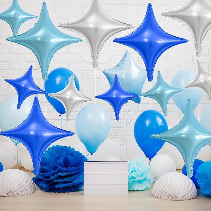 Blue Silver Star Balloons, 26Inch and 10Inch Blue Silver Quadrangle Helium - Image 4