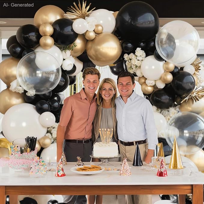 Black Gold White Sand Clear Balloons Arch Kit, Party Decor. | Black, chrome gold - Image 8