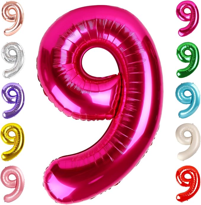 9 Balloon Numbers Birthday Decorations, 40In Hot Pink Balloons by Mluchee