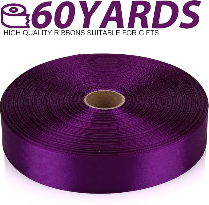 7/8 Inch 60 Yards Purple Satin Craft Ribbon-Single Face Polyester Ribbon - Image 2