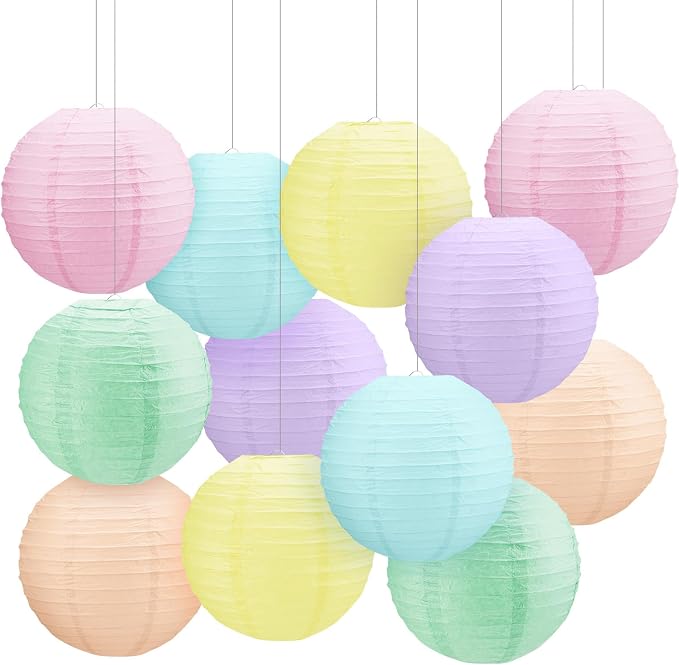 12 Pcs 10 Inch Hanging Paper Lanterns Party Decorations Cute Pastel Classroom by Retisee