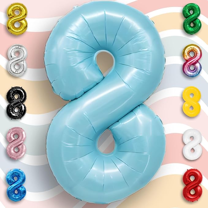 Candy Blue Number Balloon 8 Mylar Foil Balloons 32 inch - Image 5