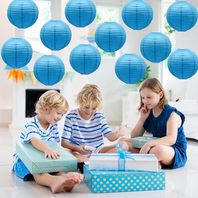 Sky Blue Paper Lanterns Decorative Round Shape Lanterns - Image 6