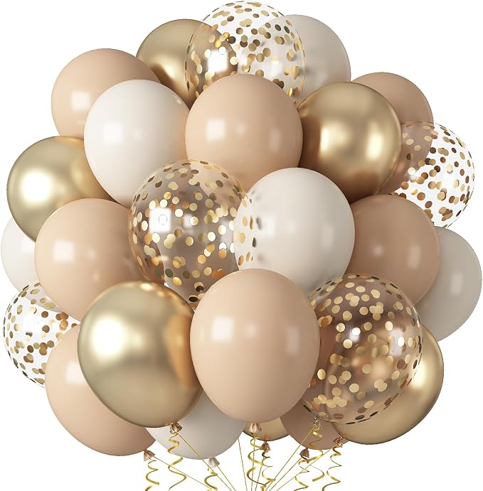 Gold Beige Balloons, Cream Metallic Gold Confetti Balloon by Togvu