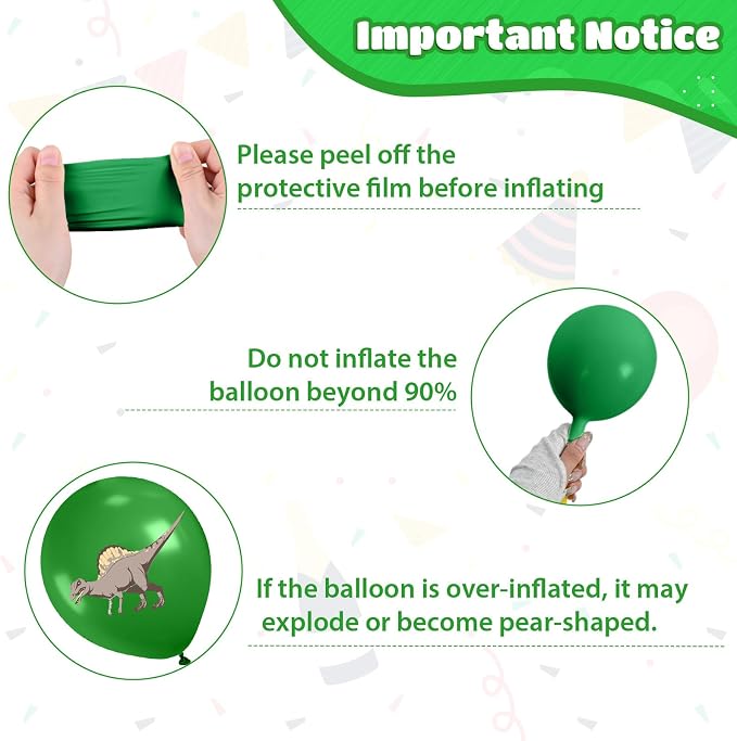 Dinosaur Balloons, 12 Inch Fruit Lime Dark Green White Confetti Balloons - Image 3