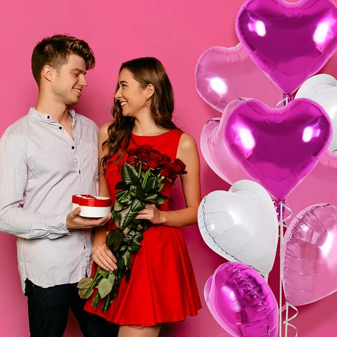 TONIFUL 30 Pcs Pink White Heart Balloons 18 Inch Heart Shape Foil Balloon | - Image 6